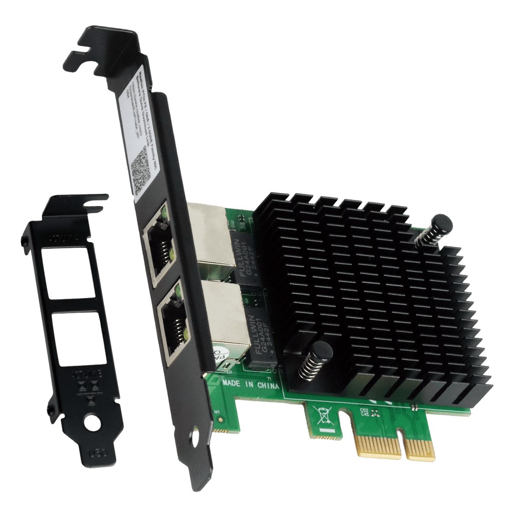 Placa de rede PCYES gigabit 1G pci-e X1 dual port espelho preto | LC1000-2P