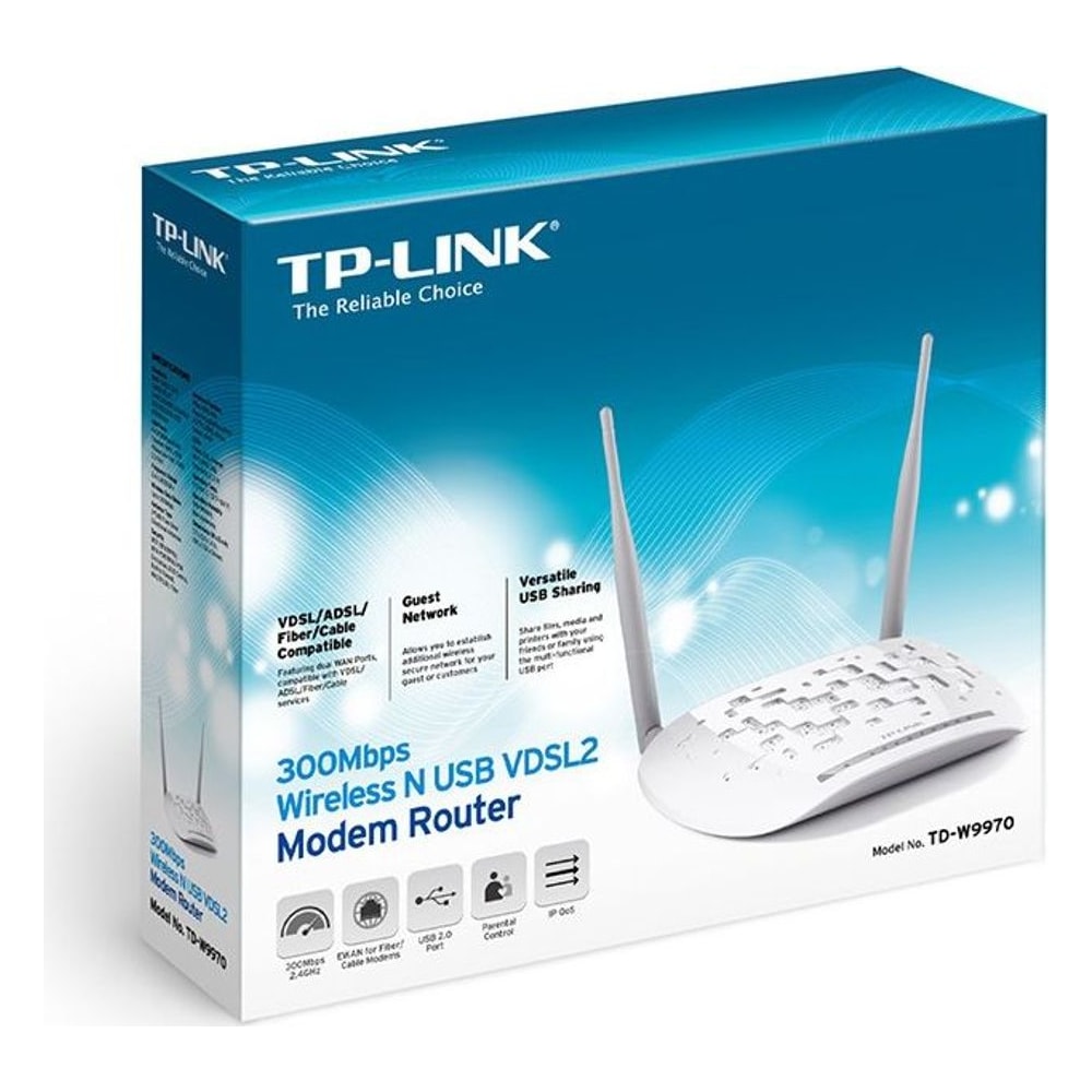 Roteador Modem VDSL2 TP-Link TD-W9970 300Mbps USB Dual Band Wi-Fi 802.11n Antenas Externas Segurança WPA/WPA2
