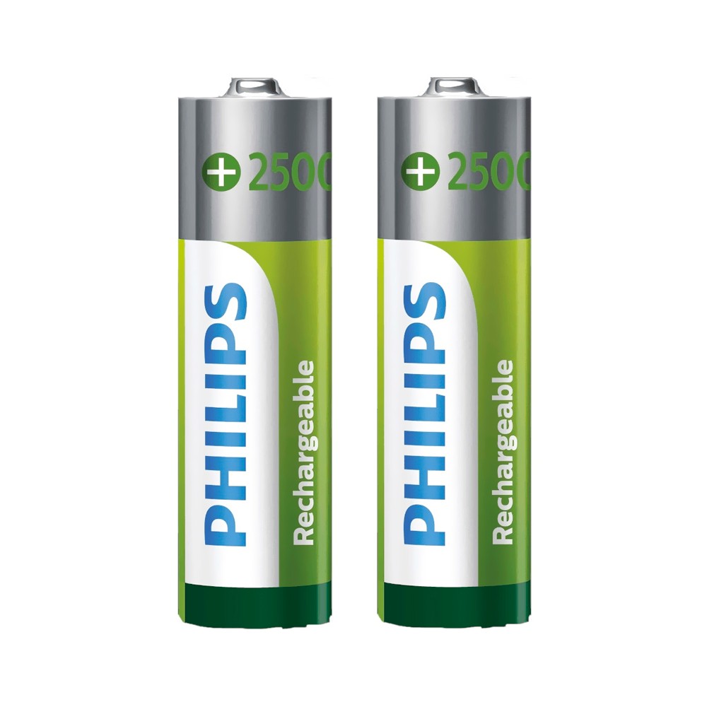 Pilhas Recarregáveis Philips AA R6B2RTU25/97 2500mAh 1.2V NiMH Longa Duração Eco-Friendly 2 Unidades