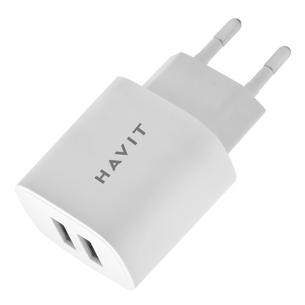 Carregador de Tomada Havit ST902 USB Branco 2 Portas 2.4A Cabo USB para USB-C Inclusos Compatível Smartphones Tablets