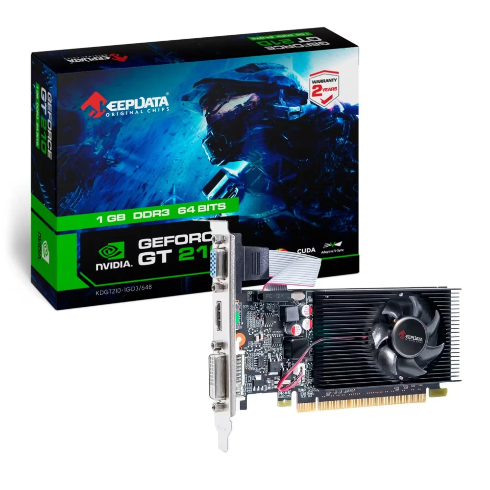 Placa de Vídeo NVIDIA GeForce GT210 1GB DDR3 DVI e VGA Gráficos Básicos