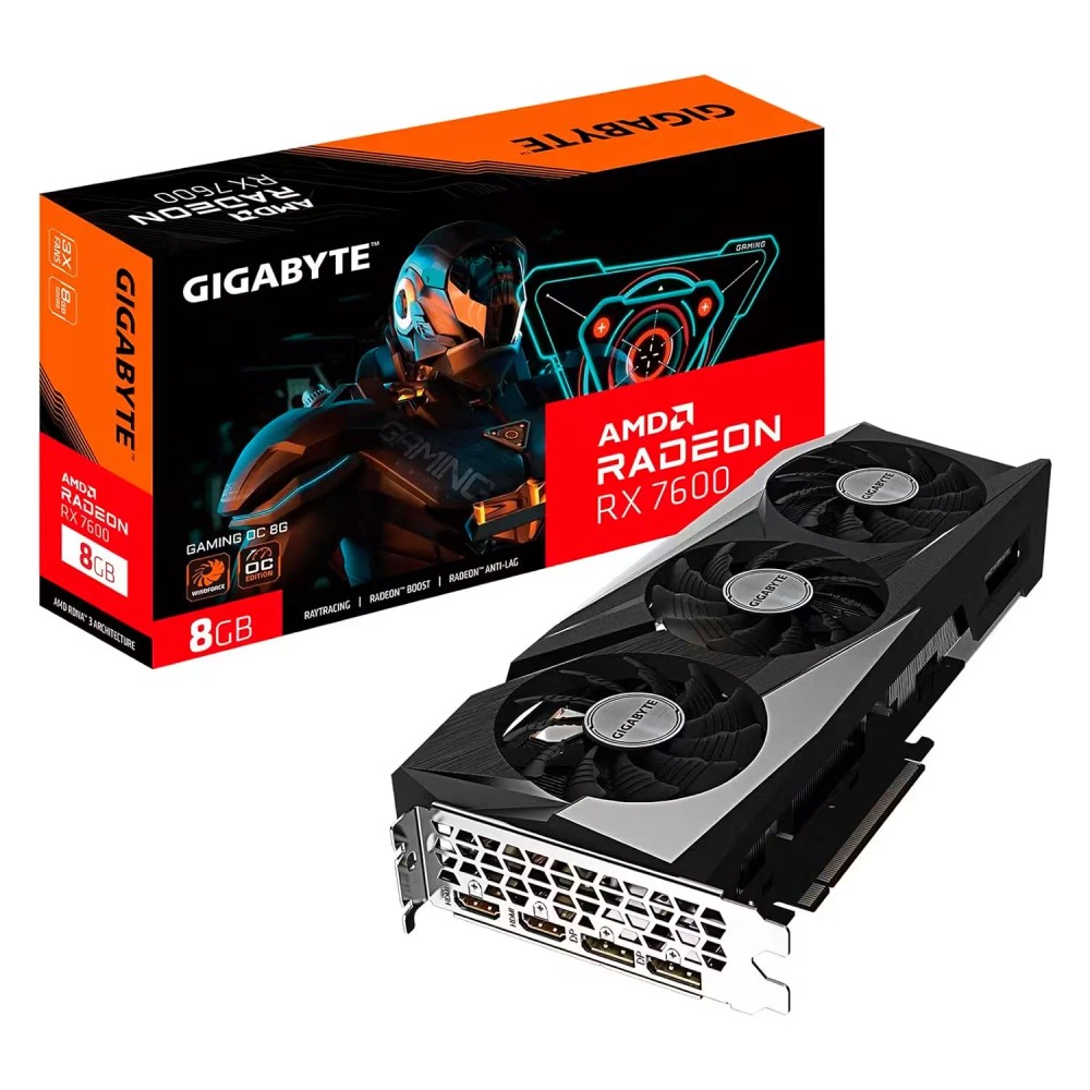 Placa de Vídeo Gigabyte AMD Radeon RX-7600 Gaming OC 8GB GDDR6 - GV-R76GAMING OC-8GD