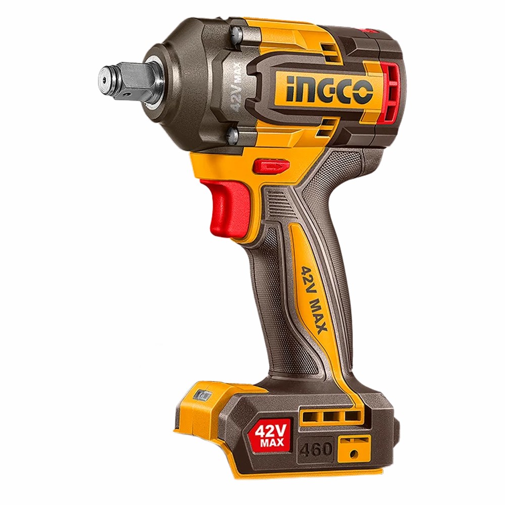 Chave de Impacto Ingco UCIWLI42461 20V Sem Fio 2300RPM 420Nm Bateria Recarregável Profissional Encaixe 1/2 Pol Preto Laranja Ferramenta Elét