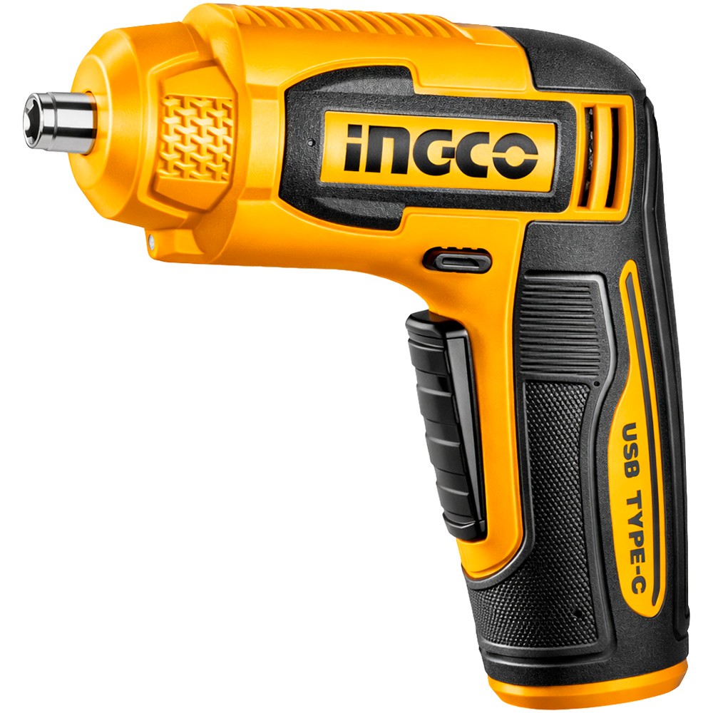 Parafusadeira Ingco CSDLI0458 Recarregável 4V 240RPM Bateria Íon-Lítio USB Carregamento Rápido Kit Acessórios Preto Laranja