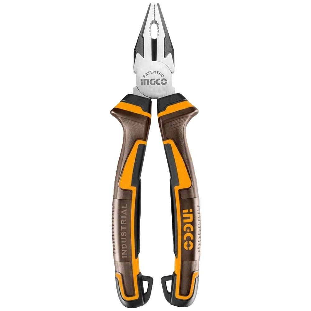 Alicate Universal Ingco HCP28188 7 Polegadas 180mm Aço Cromo Vanádio Isolado Profissional Corte Preciso Cabo Ergonômico Marrom e Laranja