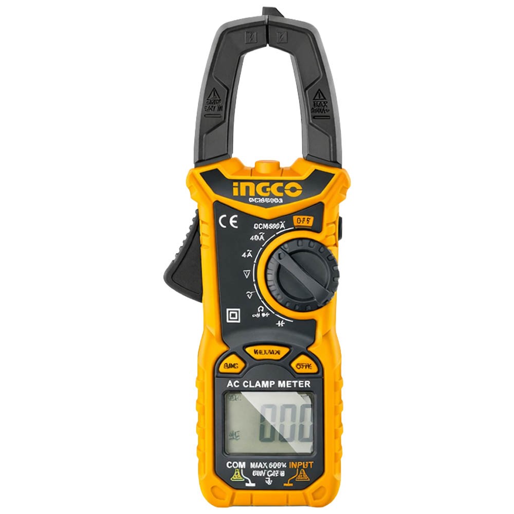 Alicate Amperímetro Digital Ingco DCM6003 600A 600V True RMS Multímetro Portátil Teste Tensão Corrente Resistência Laranja e Preto Profissio