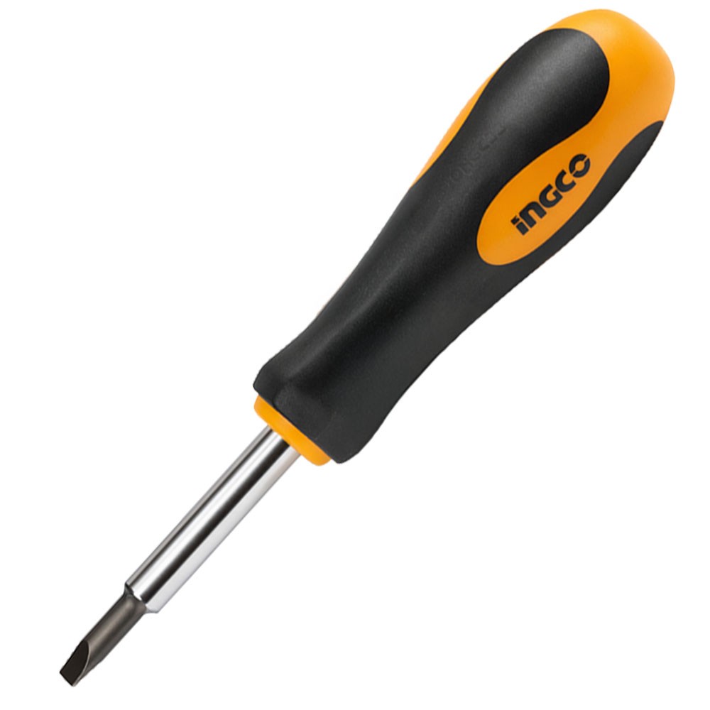 Chave de Fenda Ingco AKISD0601 6 em 1 Jogo de Ferramentas Manual Pontas Intercambiáveis Magnética Profissional Preto e Laranja
