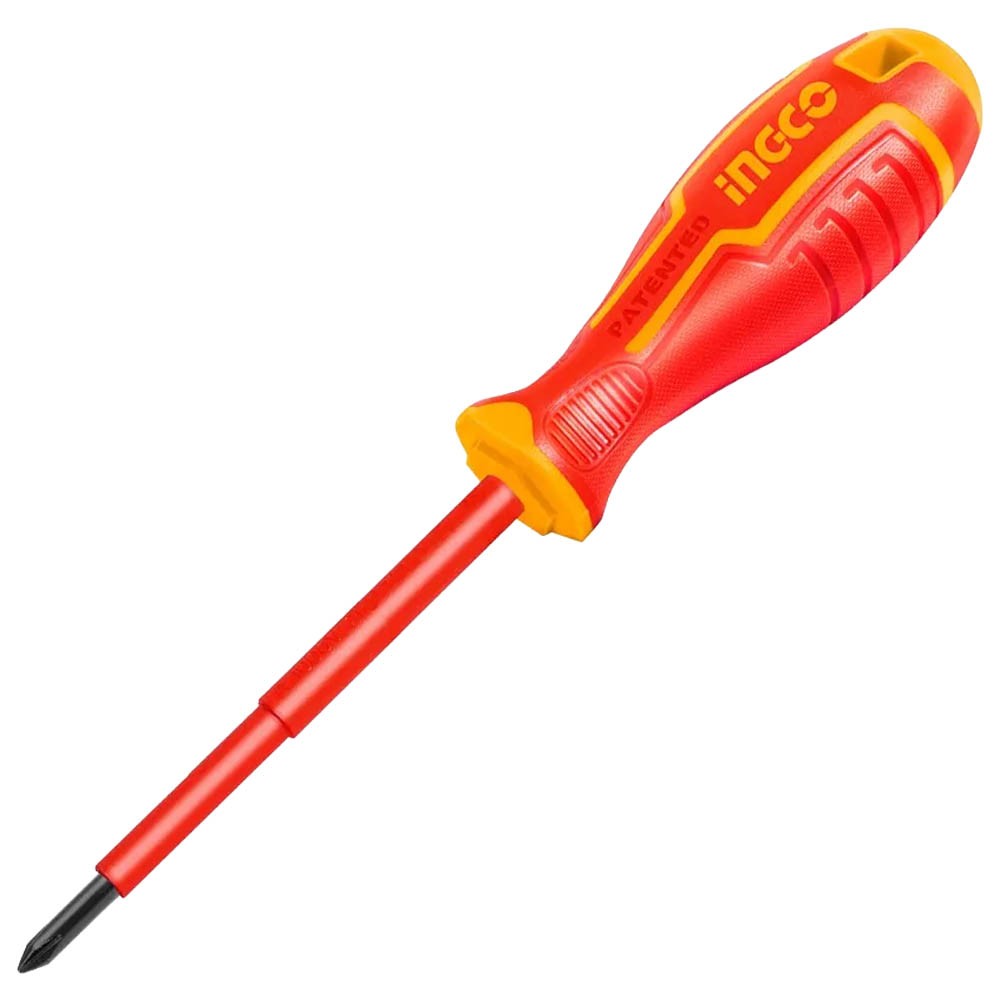 Chave Phillips Ingco HISD81PH180 80mm Ponta Magnética Isolada 1000V VDE Cabo Ergonômico Vermelho Laranja Ferramenta Manual Profissional