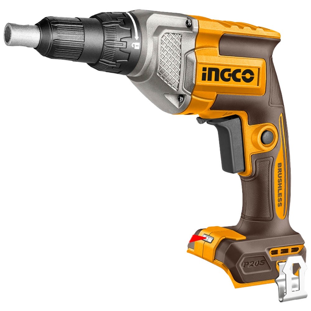 Parafusadeira Ingco CDSLI204281 Para Gesso 20V 4200RPM Sem Fio Bateria Íon-Lítio Mandril 1/4 Profissional Drywall Laranja e Marrom