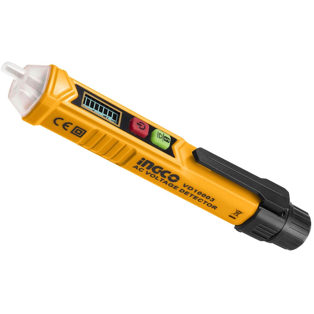 Detector de Voltagem Ingco VD10003 Sem Fio 12V-1000V 50/60Hz Caneta Teste Tensão AC Alerta Sonoro e Visual LED Portátil Laranja