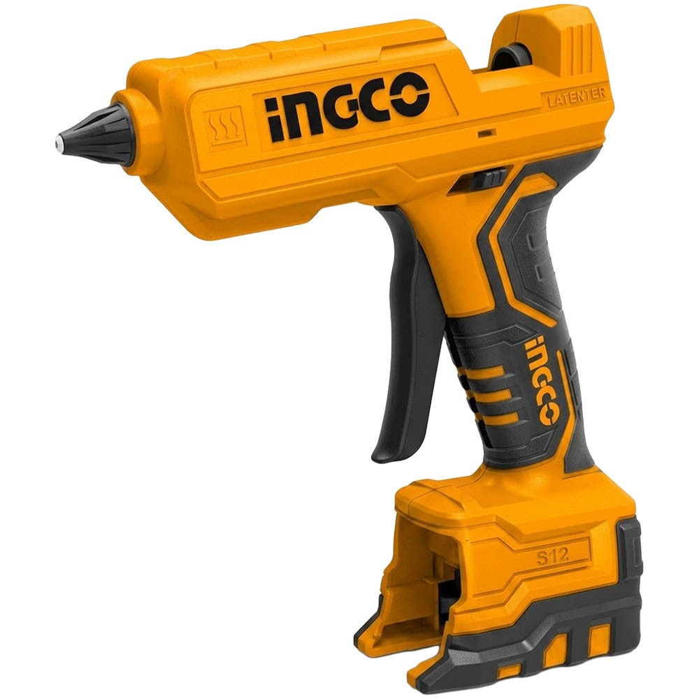 Pistola de Cola Quente Ingco CGGLI1201 Sem Fio 12V Bateria Íon-Lítio Profissional Artesanato Reparos Rápida Laranja Bivolt