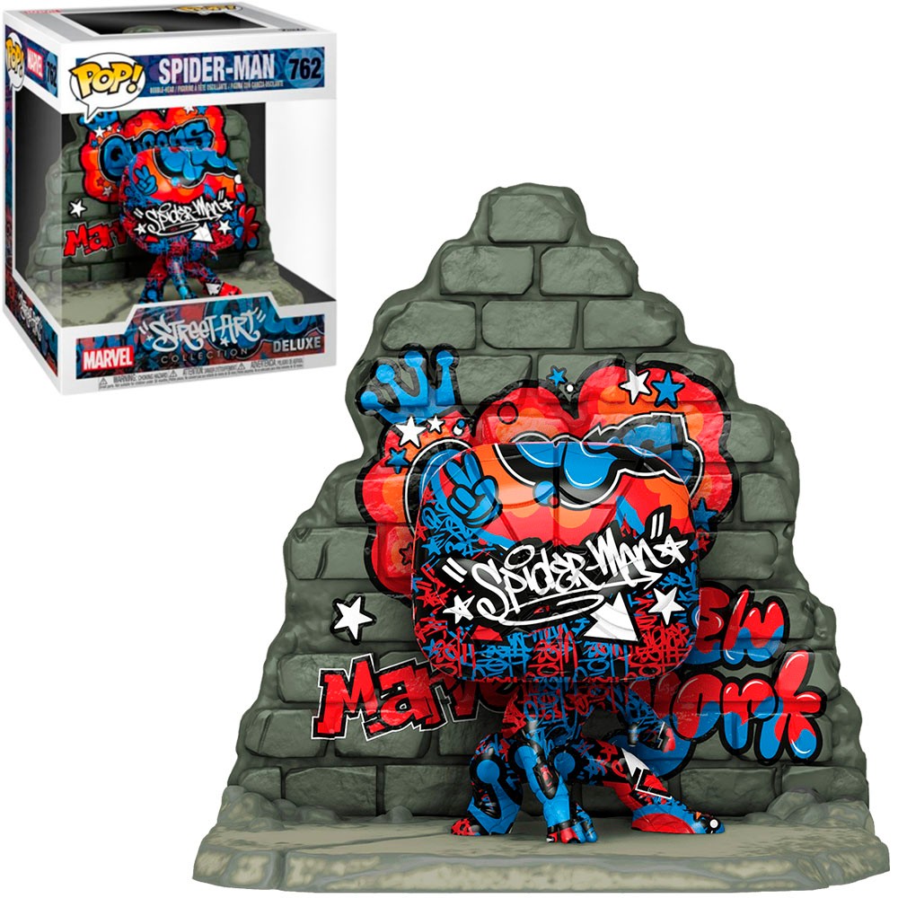 Boneco Funko Pop Marvel Street Art Exclusivo Spider-Man 762 Deluxe Colecionável Vinil