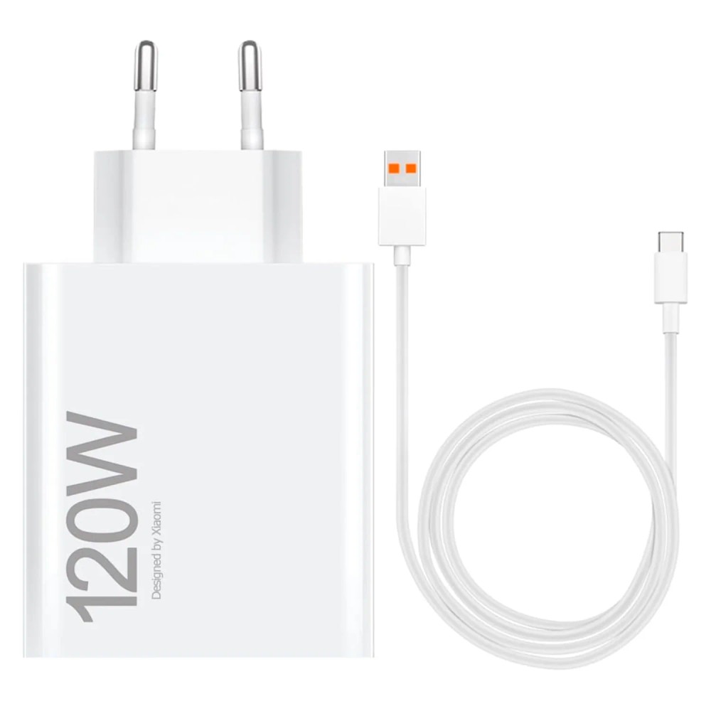 Carregador para Tomada Xiaomi Mi HyperCharge MDY-14-EE USB-A 120W Cabo Tipo-C Branco Rápido Compatível Smartphone Tablet