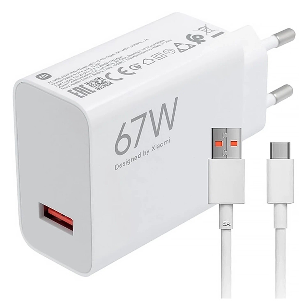 Carregador Xiaomi Hypercharge Combo MDY-12-EH 67W USB-A Branco Rápido Compatível Smartphones Tablets Power Delivery