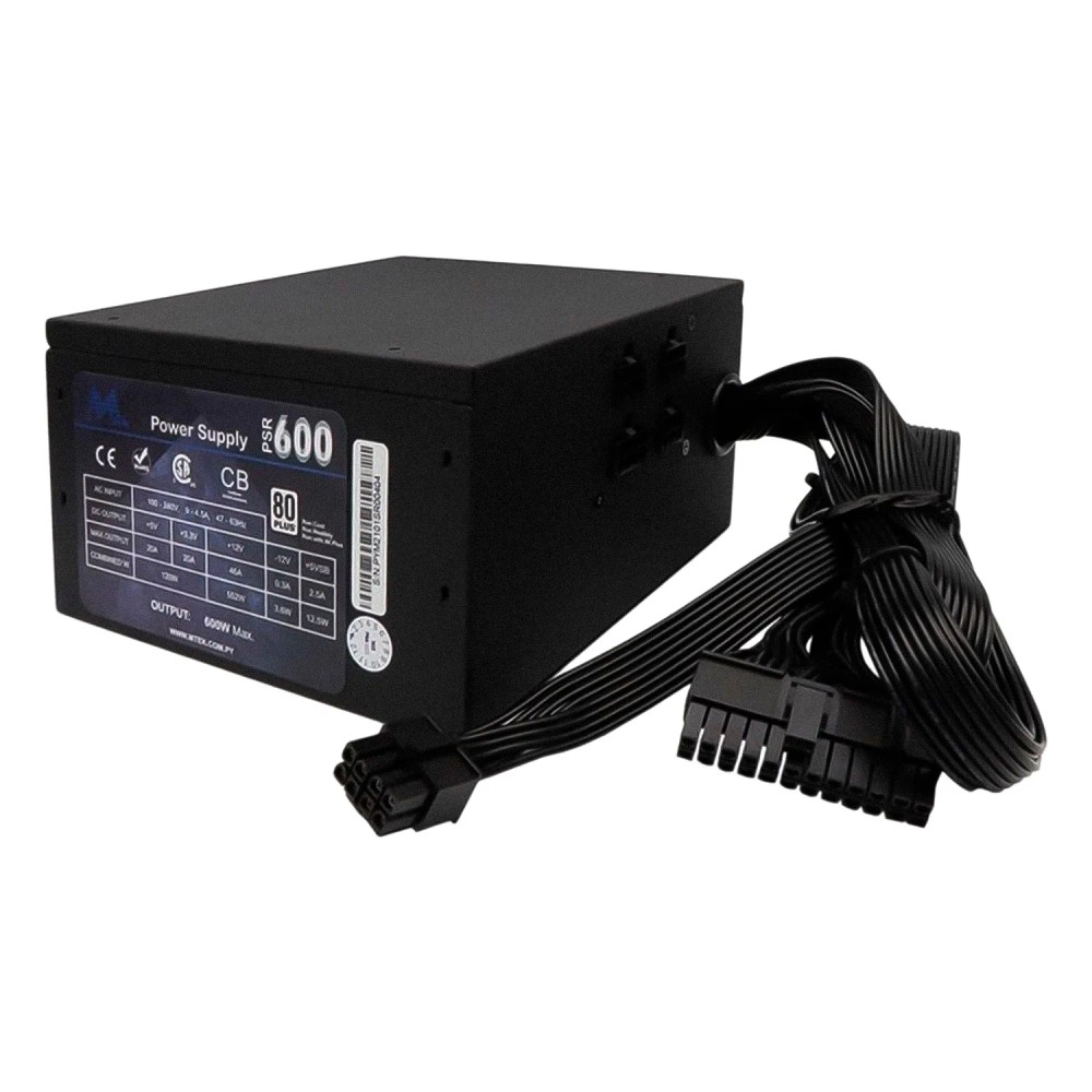 Fonte Mtek PSR-600 ATX 600W 80 Plus PFC Ativo Semi Modular Bivolt - Preto