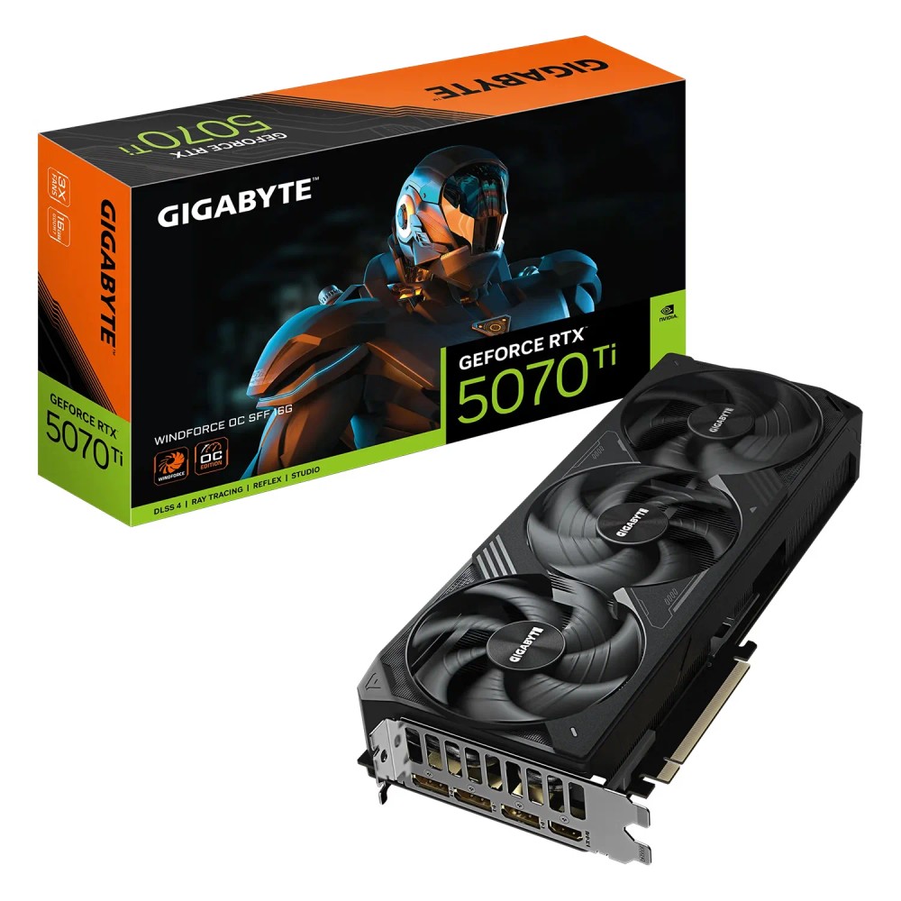 Placa de Vídeo Gigabyte Windforce OC NVIDIA GeForce RTX-5070Ti 16GB GDDR7 - GV-N507TWF3OC-16GD