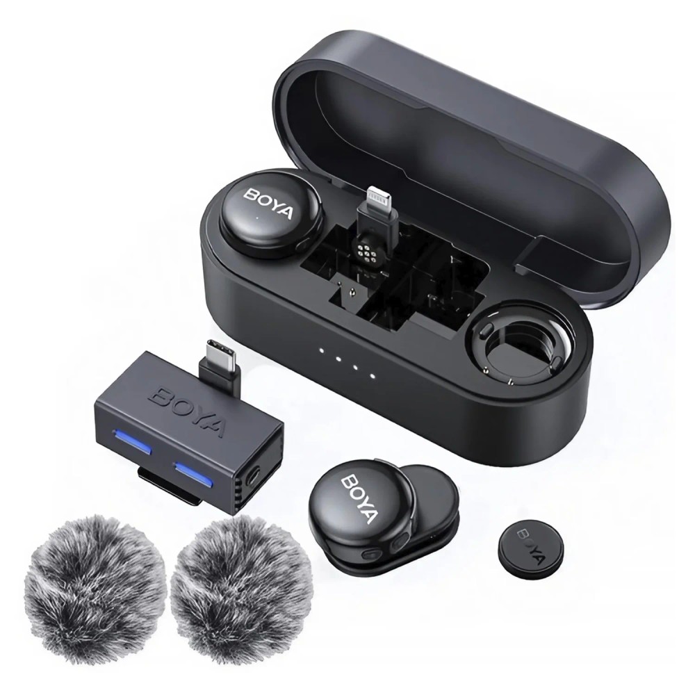 Microfone Lapela Sem Fio Boya Boyalink 3-01 USB-C 2TX+1RX Para Smartphone Preto Alta Qualidade Áudio Profissional