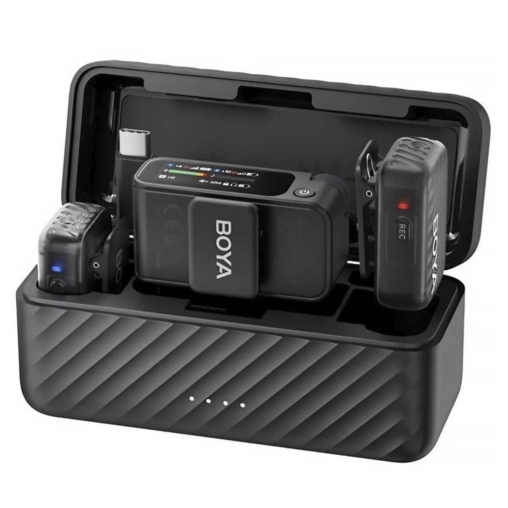 Microfone Lapela Sem Fio Boya Boyamic Lighting 2-01 USB-C para Smartphone 2TX+1RX Preto Anatel Alta Qualidade Áudio Profissional