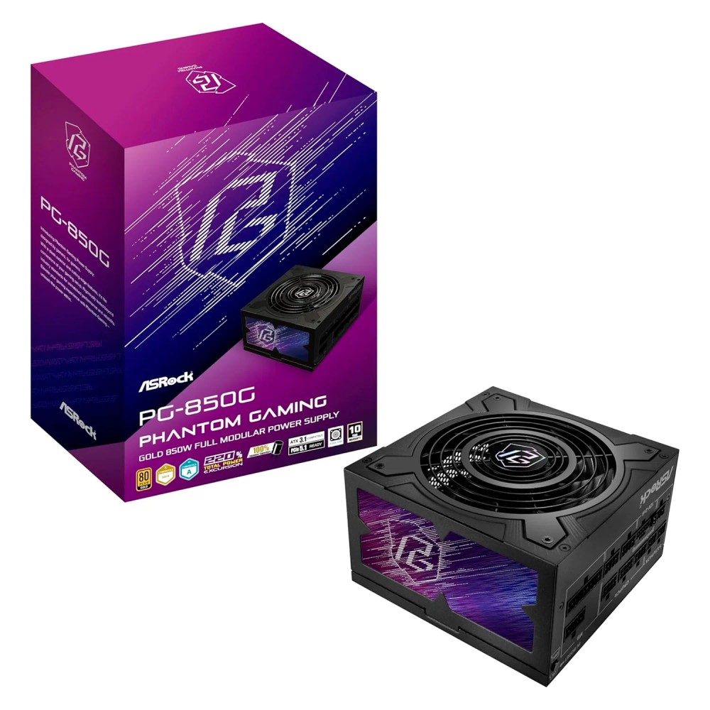 Fonte ASRock PG-850G ATX 850W 80 Plus Gold Full Modular - Preto