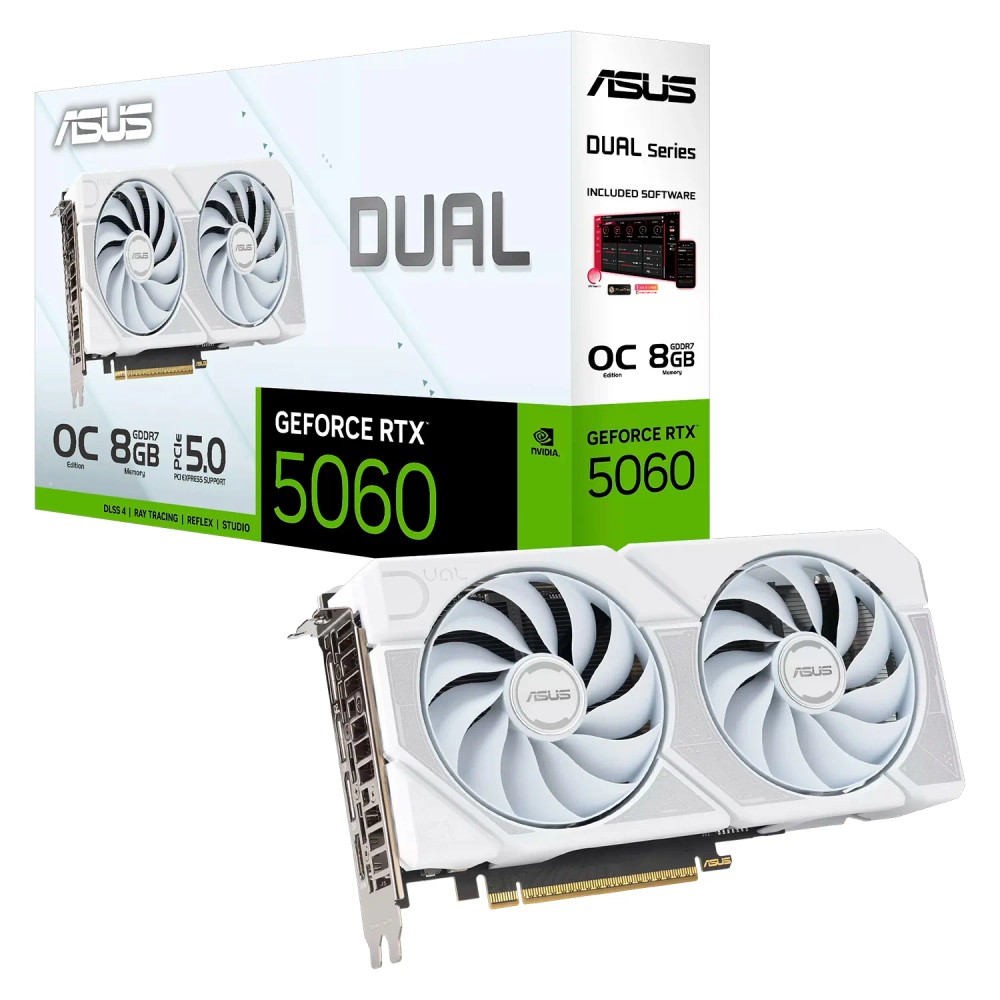 Placa de Vídeo Asus Dual White Edition NVIDIA GeForce RTX-5060 8GB GDDR7 - DUAL-RTX5060-O8G-WHITE