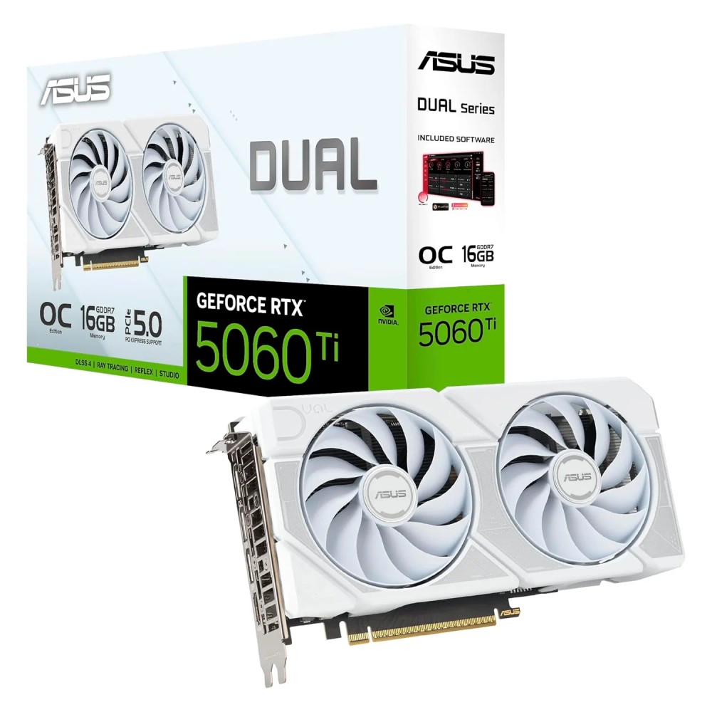 Placa de Vídeo Asus Dual White OC Edition NVIDIA GeForce RTX-5060Ti 16GB GDDR7 - RTX5060TI-O16G-WHITE
