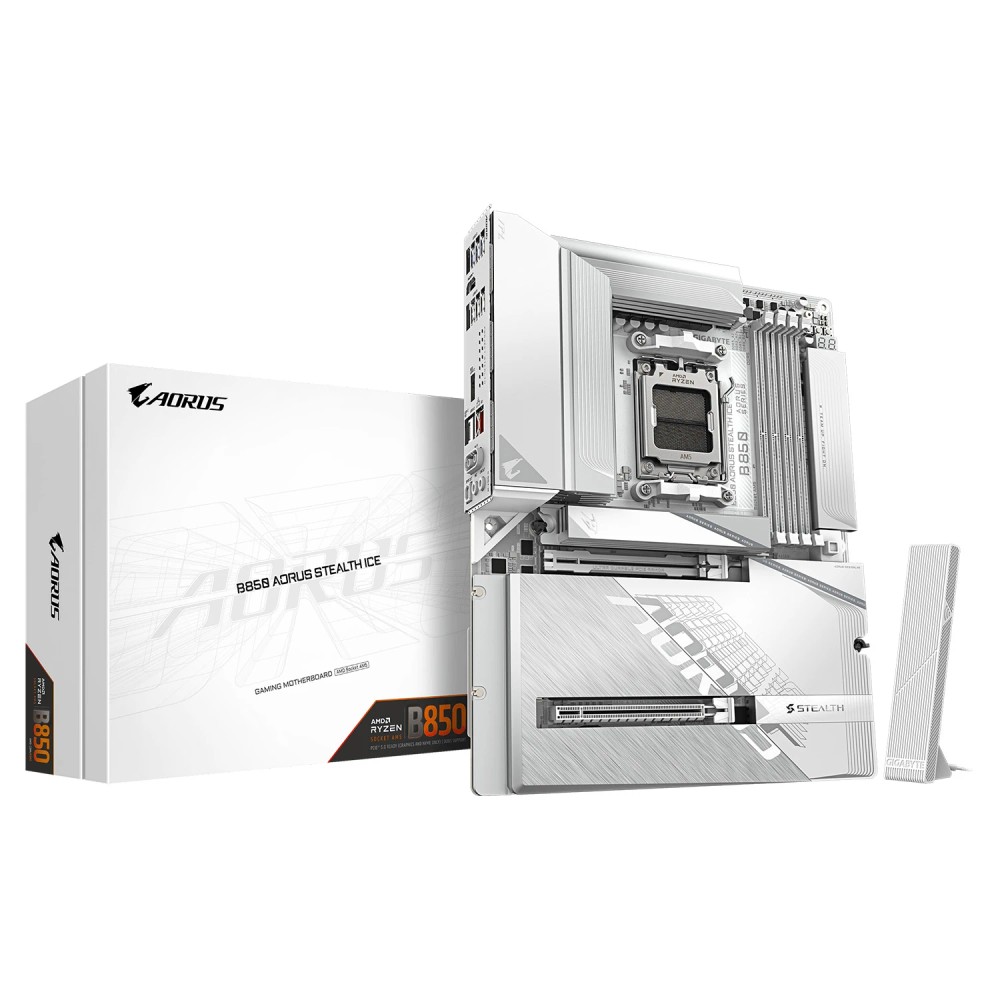 Placa Mãe ATX Gigabyte B850 Aorus Stealth Ice DDR5 Socket AM5