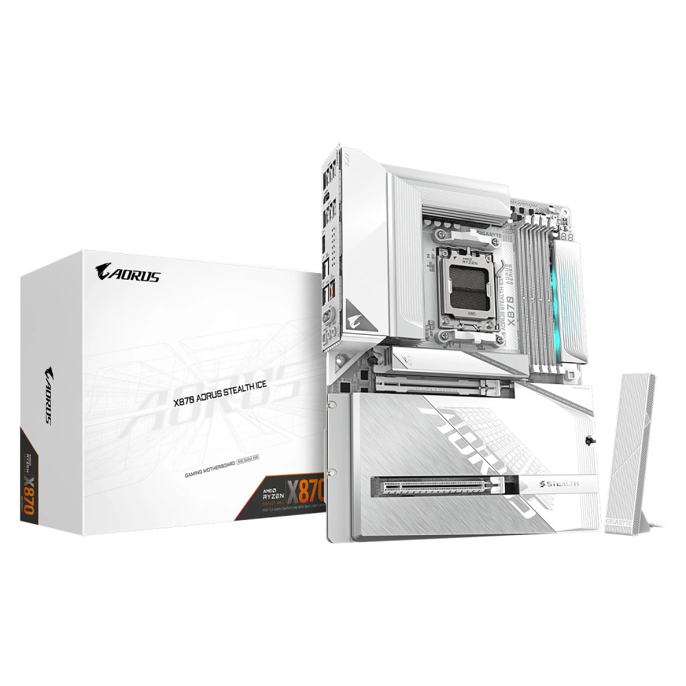Placa Mãe ATX Gigabyte Aorus Stealth Ice AM5 DDR5 128GB Chipset X870