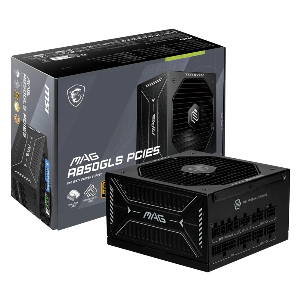 Fonte MSI MPG A850GLS PCIE5 ATX 850W 80 Plus Gold PFC Ativo Full Modular - 306-7ZPIY23-CE0