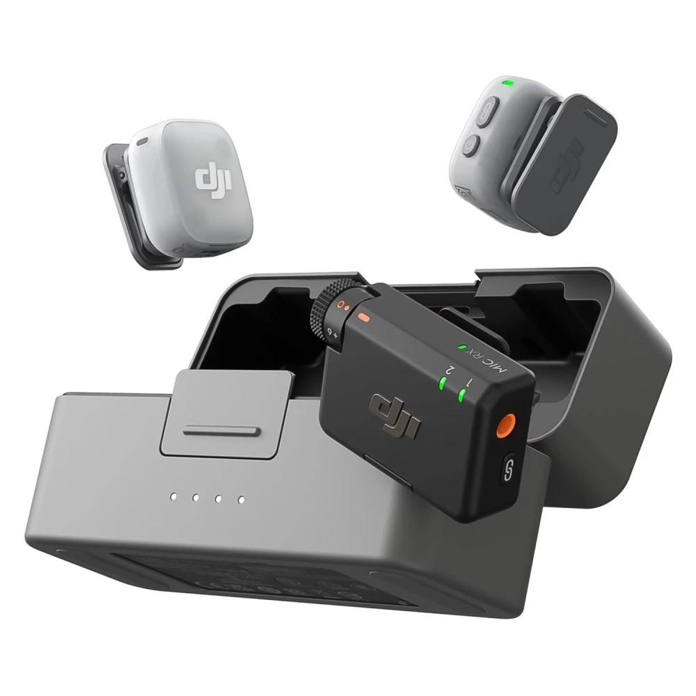 Microfone Lapela Sem Fio DJI Mic Mini 2 para Smartphone 2 TX + 1 RX + Estojo de Carregamento Bluetooth 5.0 Preto