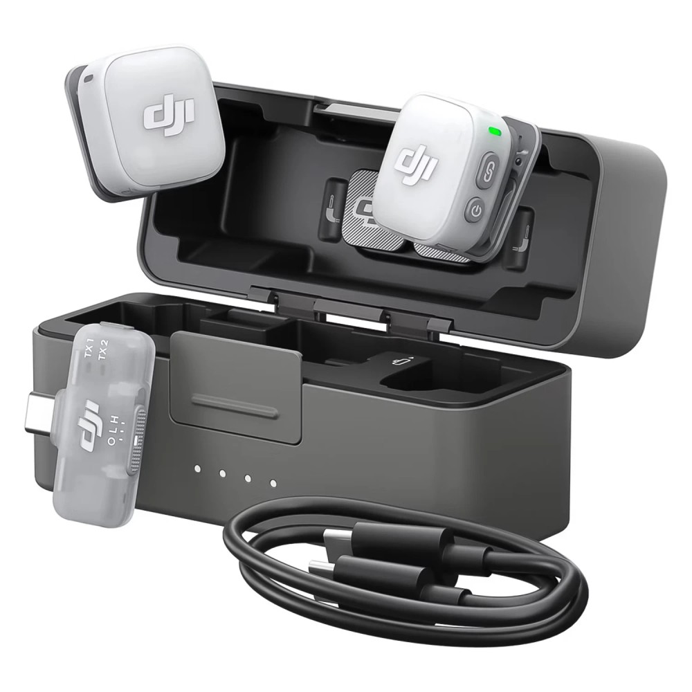 Microfone Lapela Sem Fio DJI Mic Mini 2 2TX 1RX Smartphone Preto Carregador Compacto Áudio Profissional