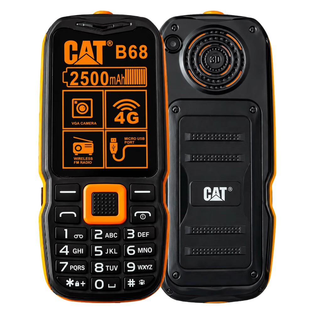 Celular Caterpillar B68 4G Dual SIM Tela 2.4" Robust Rugged IP68 Resistente a Impactos Água Poeira Bateria Longa Duração Preto Laranja