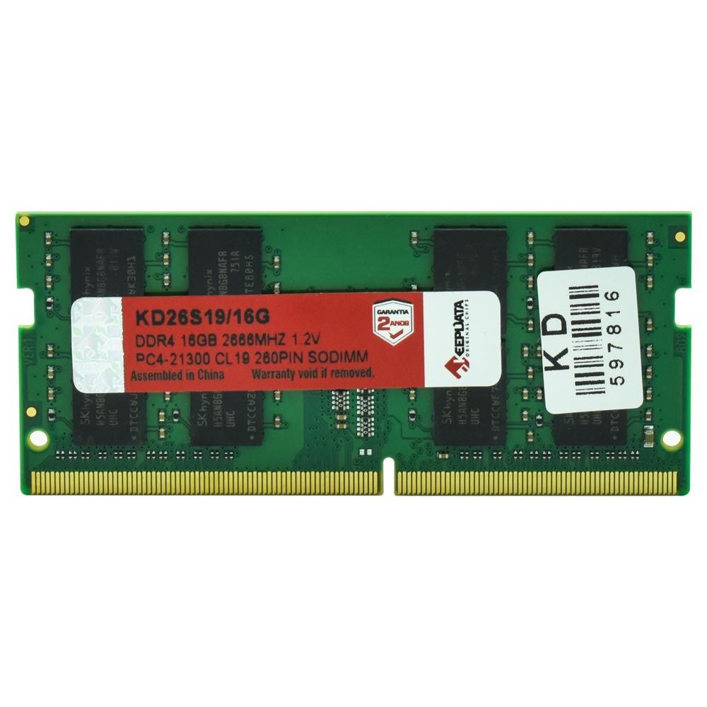 Memória RAM para Notebook Keepdata DDR4 16GB 2666MHz KD26S19/16G SODIMM CL19 1.2V Performance Upgrade