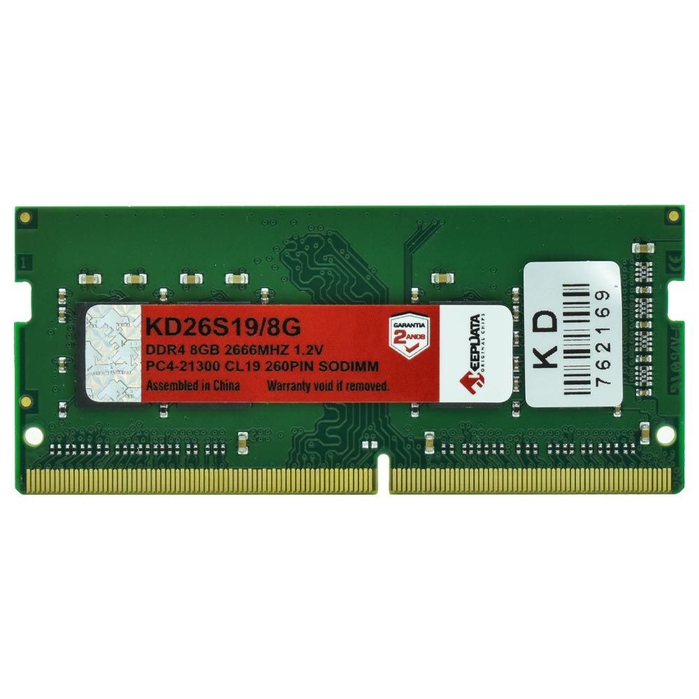 Memória RAM para Notebook Keepdata DDR4 8GB 2666MHz KD26S19/8G SODIMM SO-DIMM 1.2V CL19 Performance Upgrade Laptop