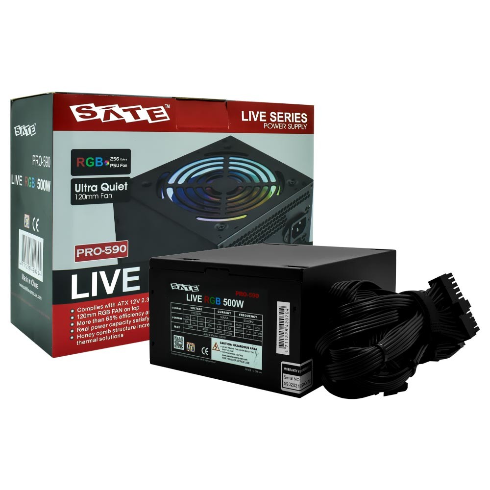 Fonte para PC Gamer Satellite PRO590 500W Bivolt Silenciosa RGB