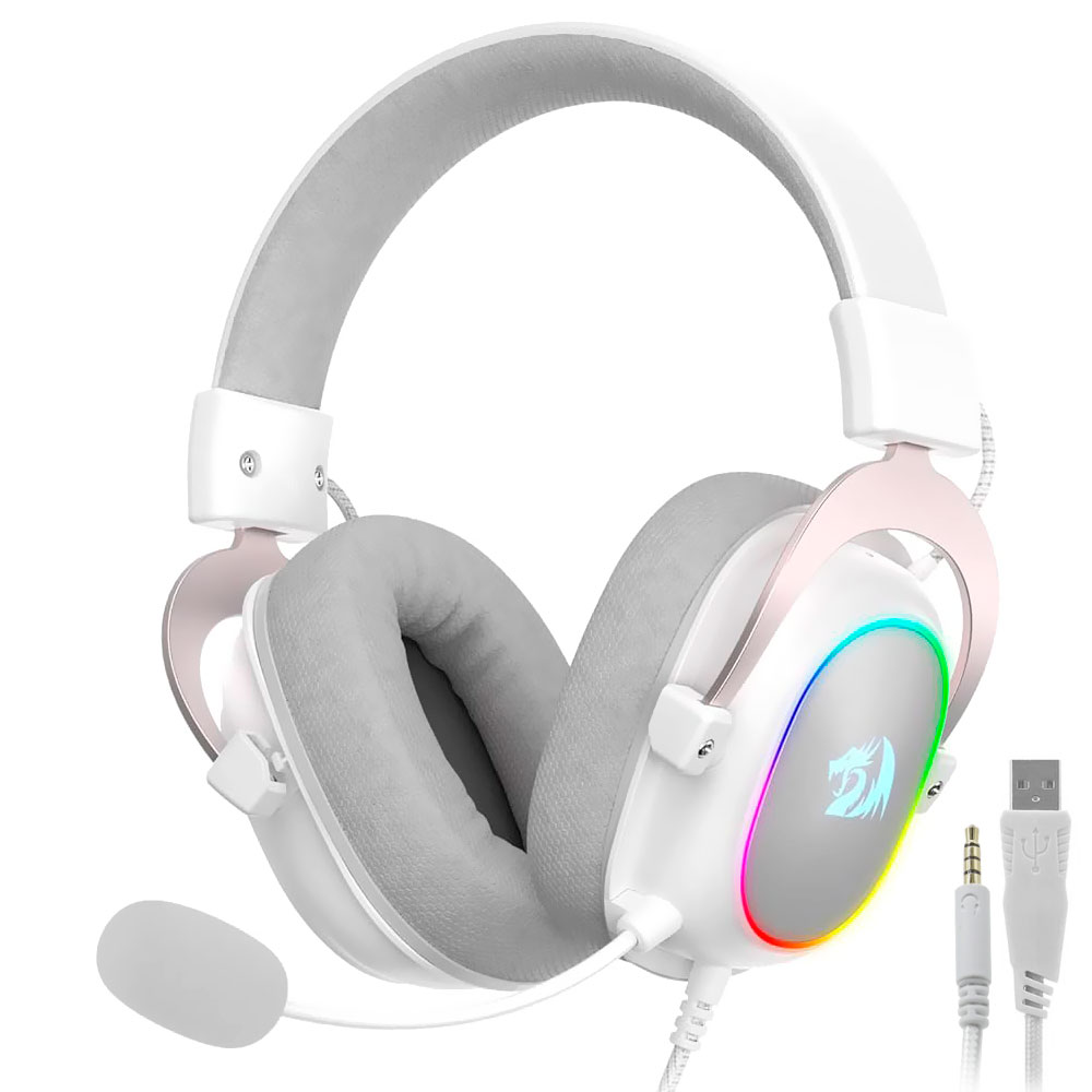 Fone de Ouvido Gamer Redragon H510W Zeus X RGB Com Fio Branco 53mm