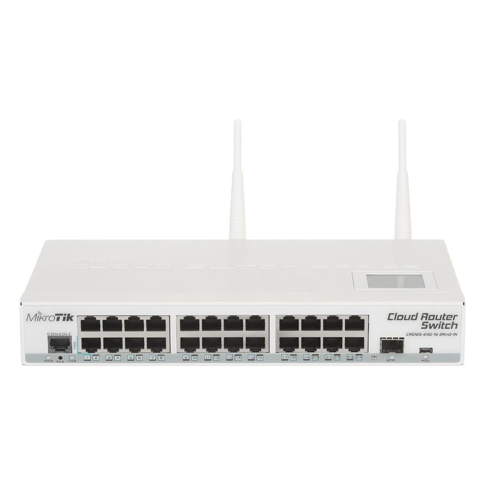 Roteador Switch MikroTik CRS125-24G-1S-2HnD-IN 24 Portas Gigabit Ethernet SFP Wi-Fi 2.4GHz Desktop RouterOS L5 Metal