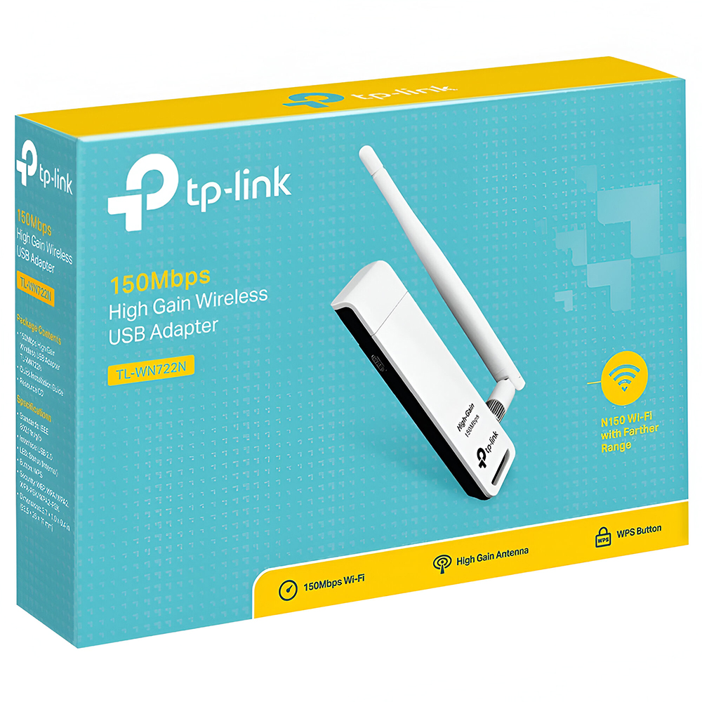 Adaptador Wi-Fi TP-Link TL-WN722N USB 150Mbps 2.4GHz Antena Externa Preto