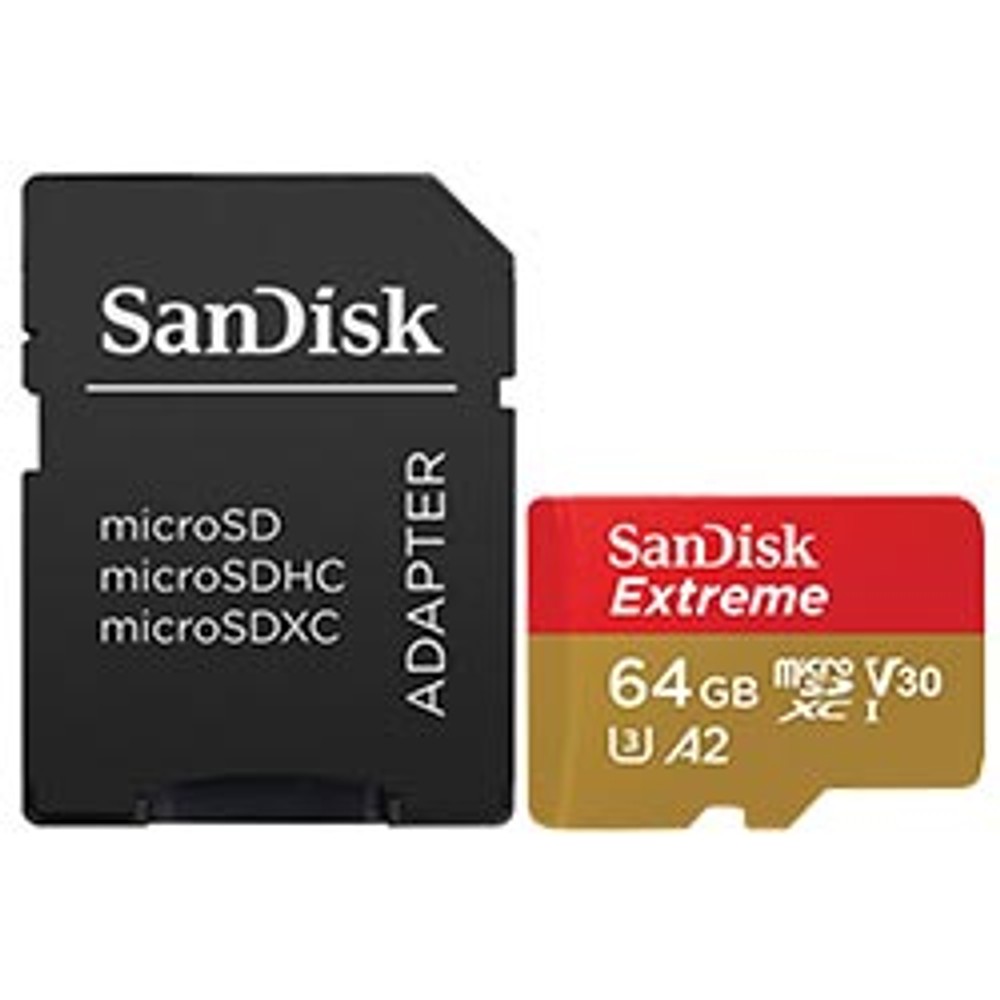 Cartão de Memória MicroSD 64GB SanDisk Extreme 4K 190MB/s com Adaptador