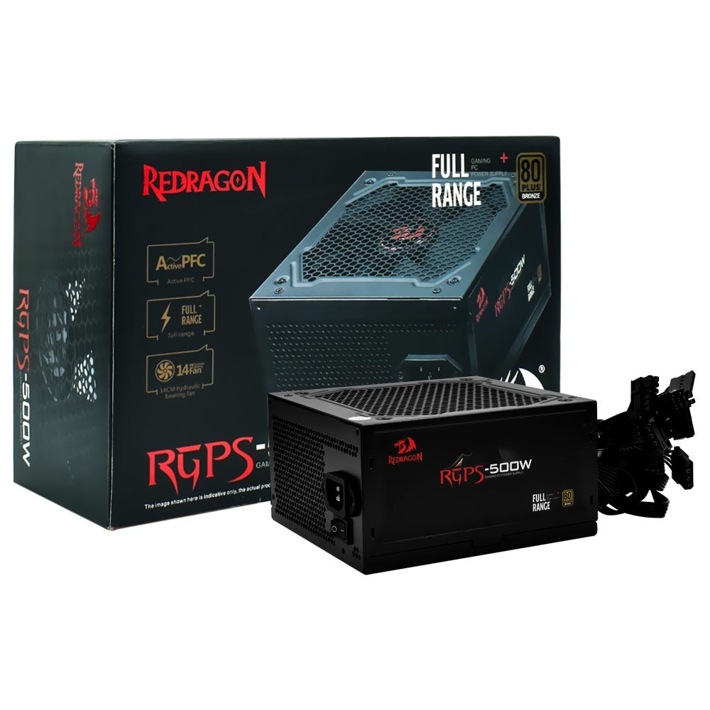 Fonte para PC Gamer Redragon 500W 80 Plus Bronze Bivolt Silenciosa
