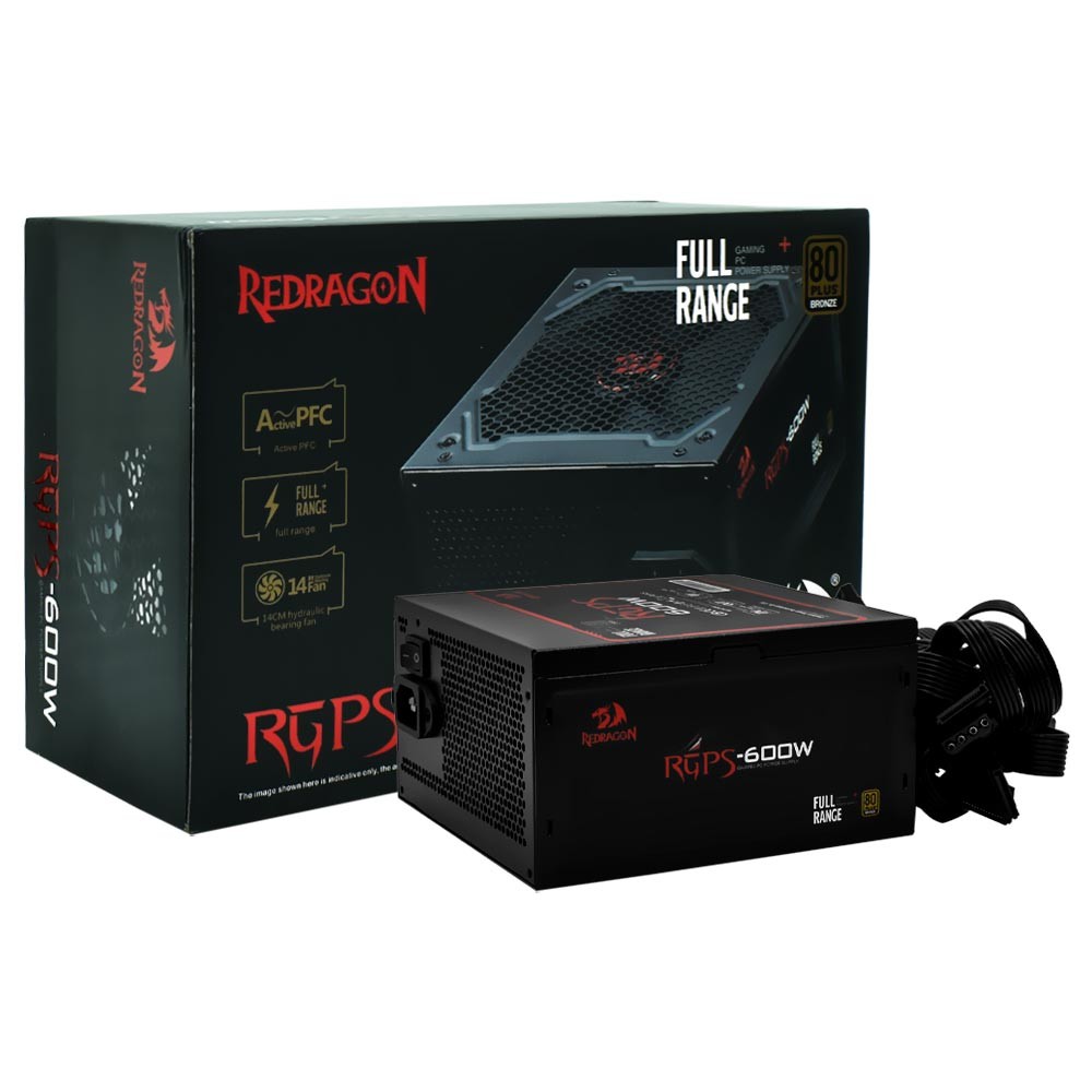 Fonte Gamer Redragon PS002 600W 80 Plus Bronze PFC Ativo Bivolt