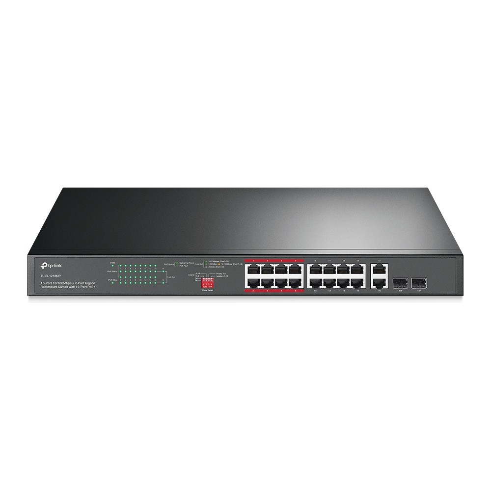 Switch TP-Link TL-SL1218MP 16 Portas 10/100Mbps 2Giga PoE+ 16 PSE Gerenciável Rack 19" Ideal para Redes Empresariais