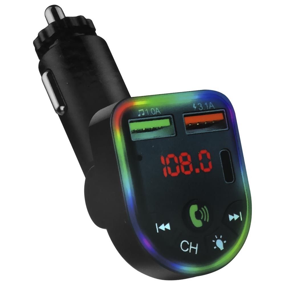 Transmissor Digital para Carro Satellite A-MP45 Bluetooth FM MP3 USB USB-C LED Preto Conexão Sem Fio Carregador Rápido 12V