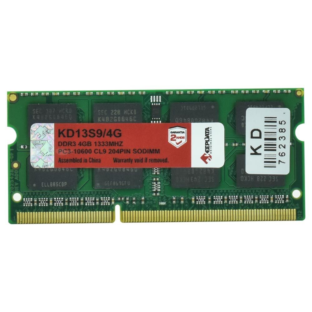 Memória RAM para Notebook Keepdata DDR3 4GB 1333MHz KD13S9/4G SODIMM CL9 1.5V Soquete SO-DIMM Performance