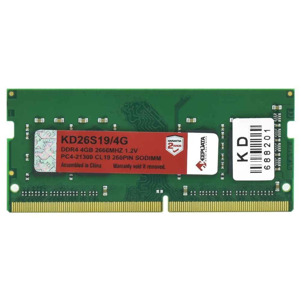 Memória RAM para Notebook Keepdata DDR4 4GB 2666MHz KD26S19/4G SO-DIMM CL19 1.2V Performance Upgrade