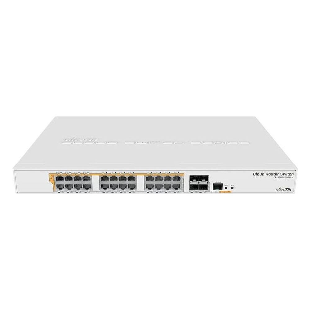 Switch Gerenciavel MikroTik Cloud Router Switch CRS328-24P-4S+RM 24 Portas Gigabit PoE+ 4 SFP+ 10Gbps Rackmount 500W RouterOS L5