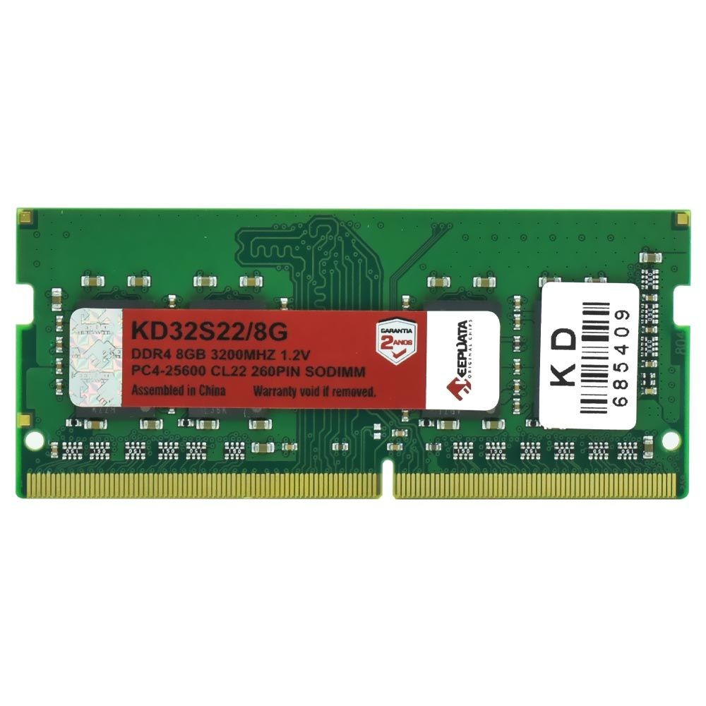 Memória RAM Keepdata DDR4 8GB 3200MHz KD32S22/8G SODIMM Notebook Laptop Alta Performance Velocidade Expansão