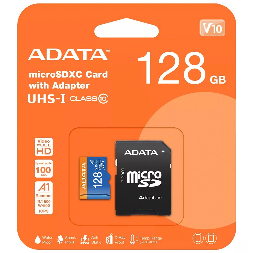 Cartão de Memória MicroSD 128GB Adata Classe 10 com Adaptador SD Full HD