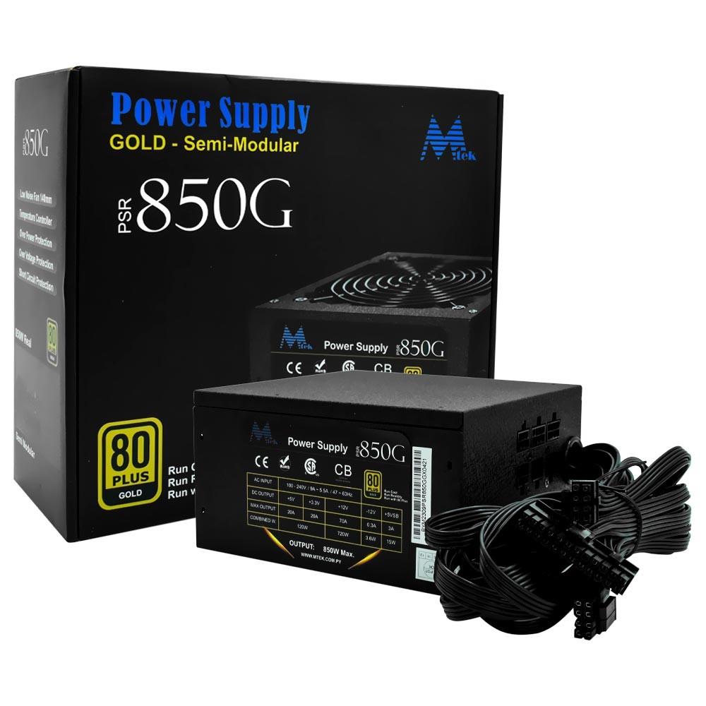 Fonte para PC Gamer Mtek PSR 850W 80 Plus Gold Semimodular Bivolt