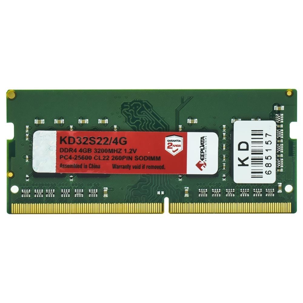 Memória RAM para Notebook Keepdata DDR4 4GB 3200MHz KD32S22/4G SO-DIMM CL22 1.2V Upgrade Laptop Notebook