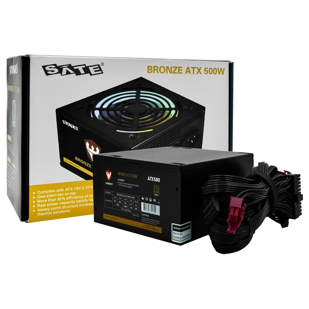 Fonte Gamer Satellite 500W ATX Bivolt 80 Plus Bronze Cooler RGB